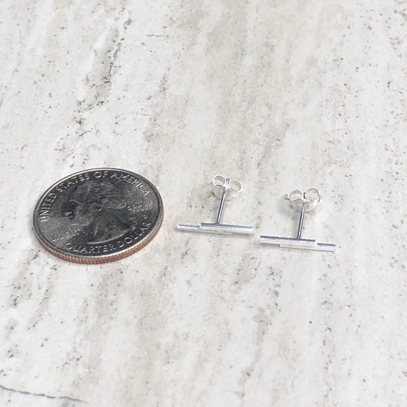 925 Sterling Silver Double Bar Stud Earrings - Picture 12 of 16